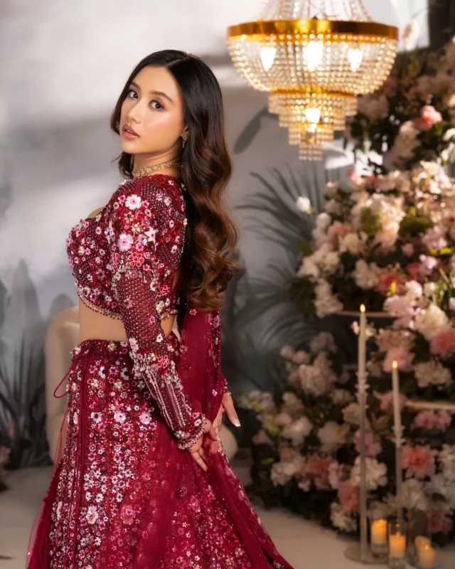 Deep Rouge Lehenga by Sweta Acharya