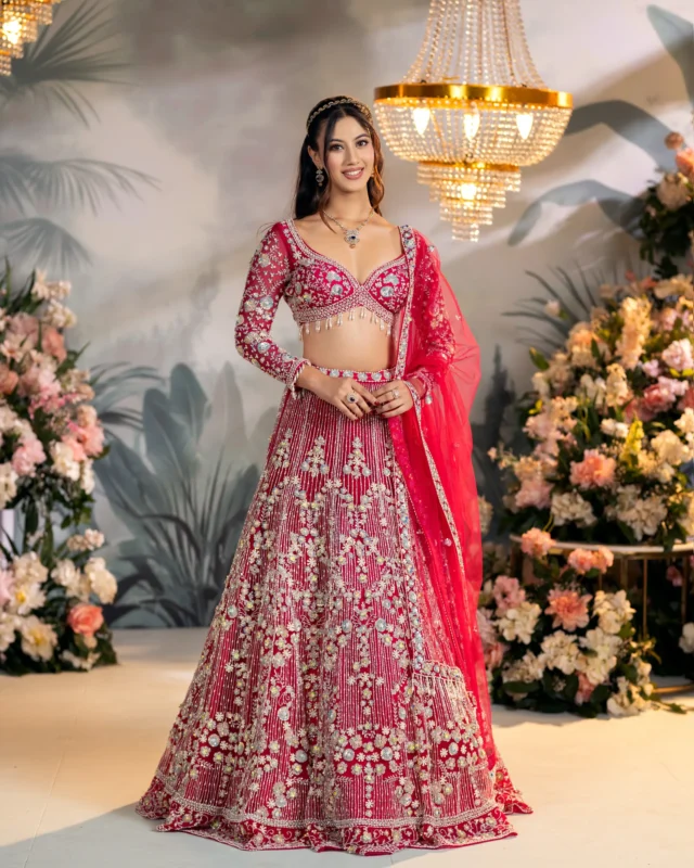 Rose Red Lehenga by Sweta Acharya