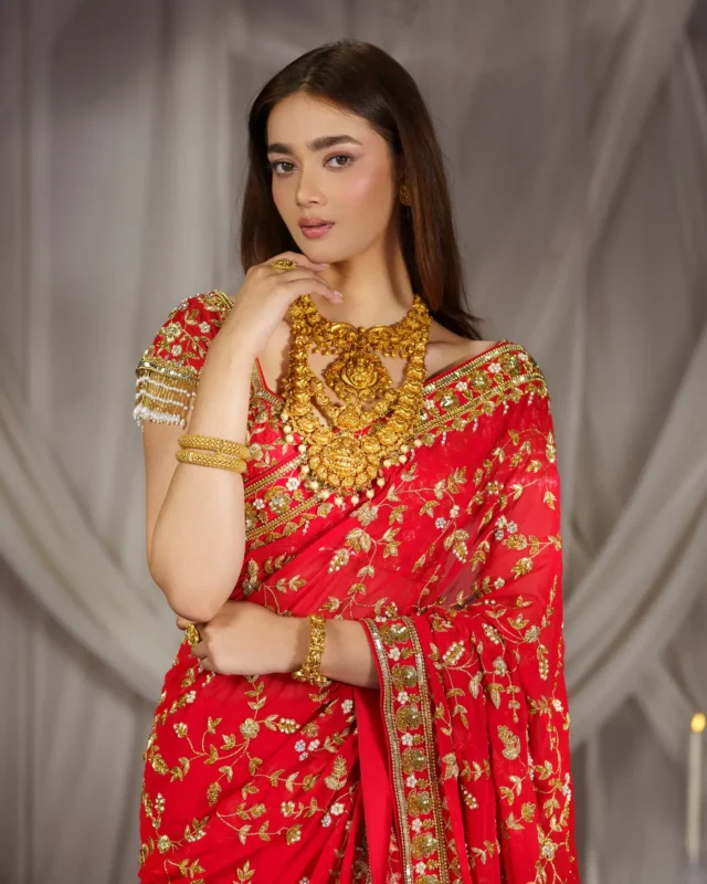 Red Saree from the Tarangini collection by Sweta Acharya – view 1