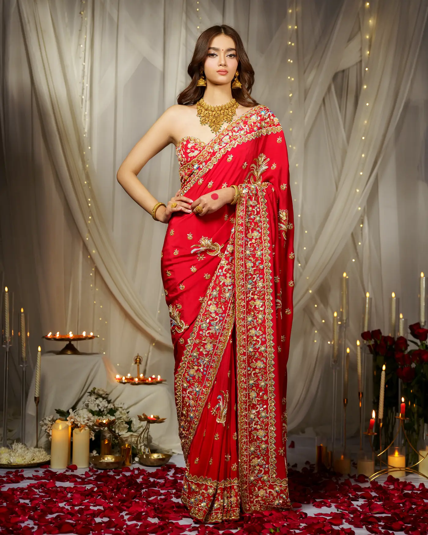 Classic Red Saree from the Tarangini collection by Sweta Acharya – view 1