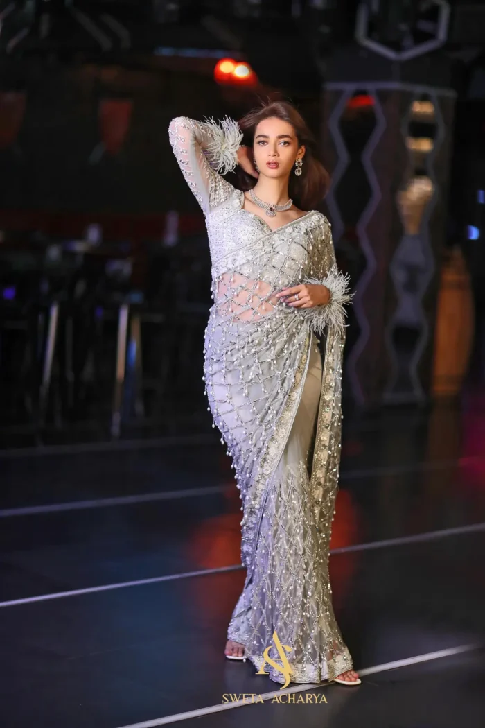 Silver Saree from the In the Club collection by Sweta Acharya – view 1