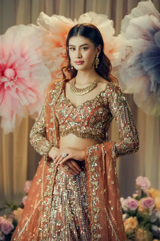 Rust Orange Lehenga by Sweta Acharya – view 1