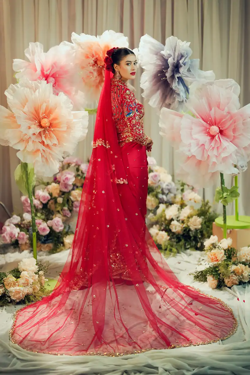 Crimson Red Saree by Sweta Acharya – view 1