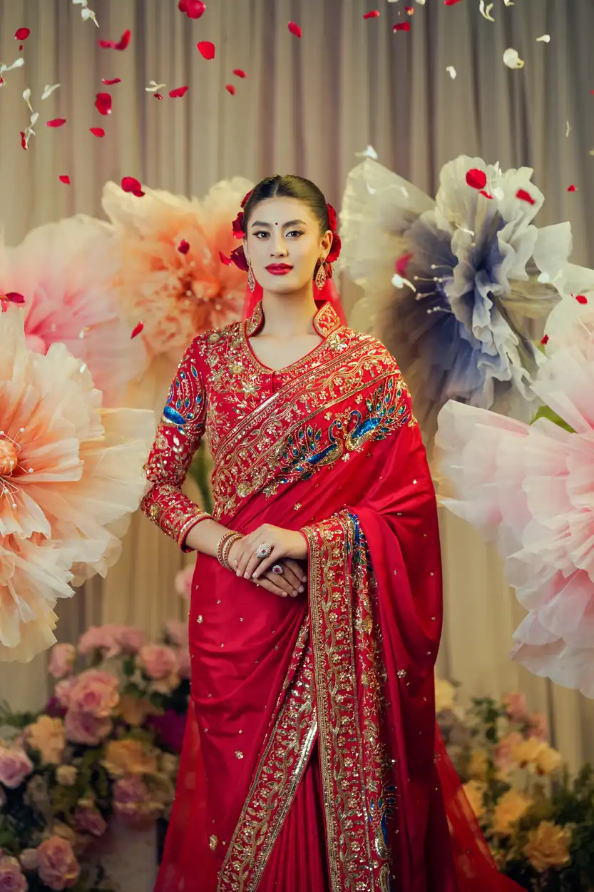 Crimson Red Saree by Sweta Acharya – view 4