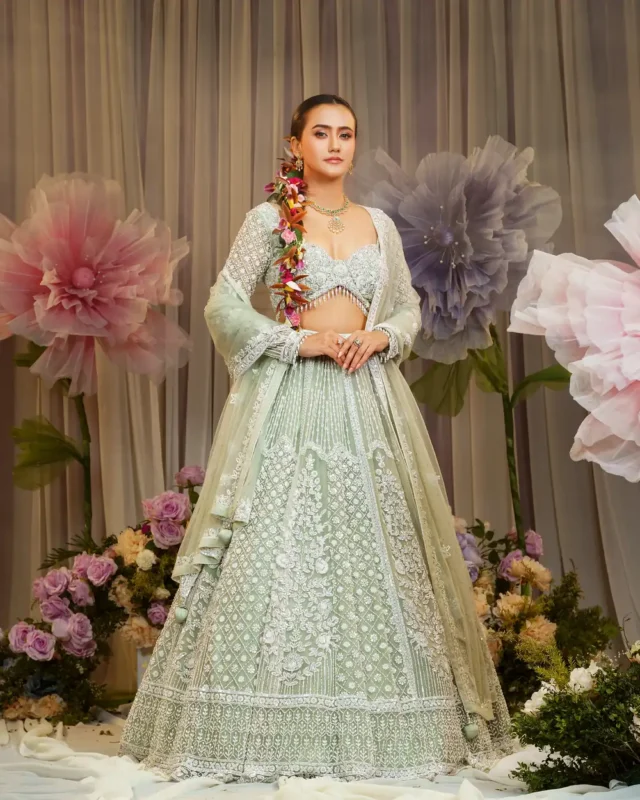 Pastel Green Lehenga by Sweta Acharya – view 1