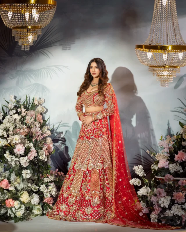 Crimson Red Lehenga by Sweta Acharya