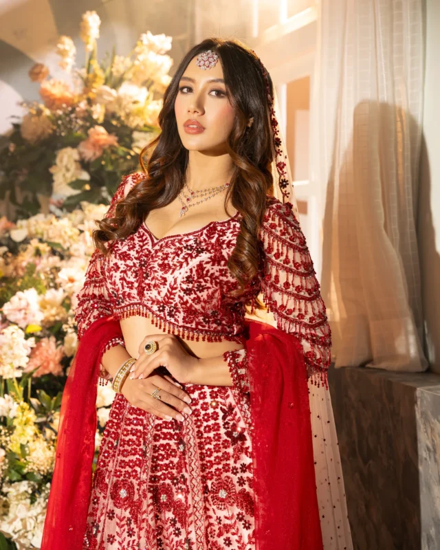 Ruby Red Lehenga by Sweta Acharya