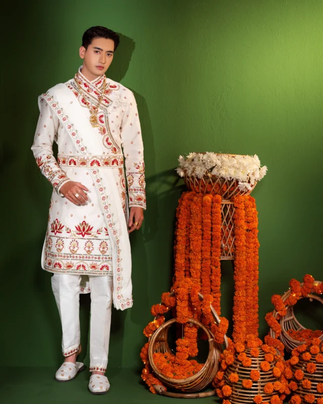 White Daura-Suruwal by Sweta Acharya – image 1