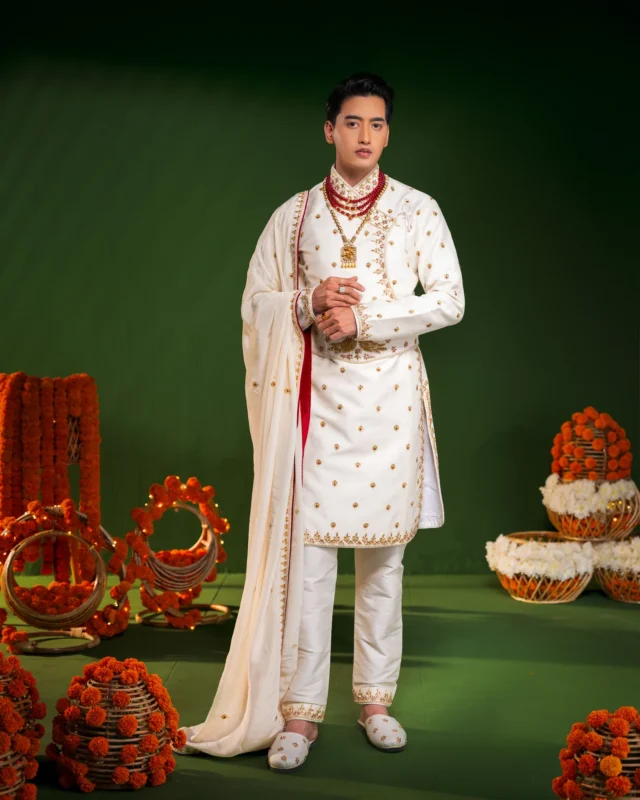 White Daura-Suruwal by Sweta Acharya – image 1